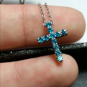 Diamonluxe Blue Cross Necklace